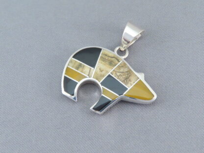 Multi-Stone Inlay Bear Pendant (mid-size)