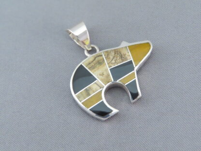 Multi-Stone Inlay Bear Pendant (mid-size)