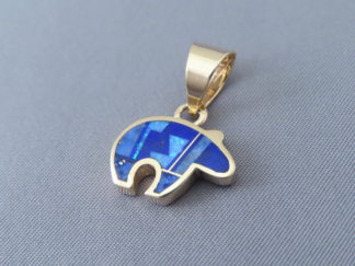 Shop Gold Bear - Small 14kt Gold Lapis & Opal Inlay Bear Pendant by Native American jeweler, Peterson Chee FOR SALE $895-