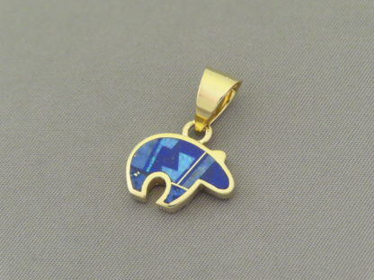 Gold Bear Pendant with Multi-Stone Inlay