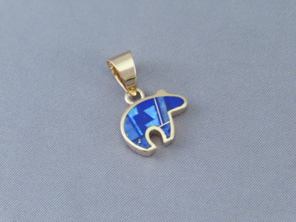 Gold Bear Pendant with Multi-Stone Inlay