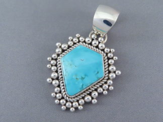 Native American Jewelry - Candelaria Turquoise Slider Pendant by Navajo jeweler, Artie Yellowhorse FOR SALE $495-