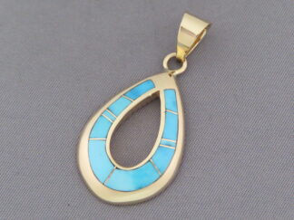 Gold Pendant with Turquoise Inlay