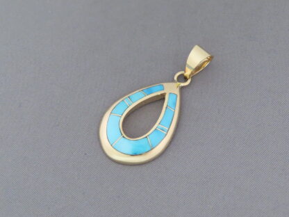 Gold Pendant with Turquoise Inlay