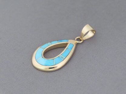 Gold Pendant with Turquoise Inlay