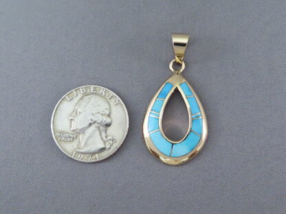 Gold Pendant with Turquoise Inlay