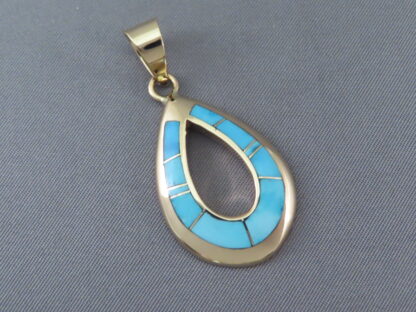 Gold Pendant with Turquoise Inlay