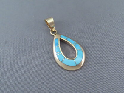Gold Pendant with Turquoise Inlay