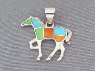 Inlaid Horse - Colorful Multi-Stone Inlay HORSE Pendant by Native American (Navajo) jewelry artist, Tim Charlie FOR SALE $199-