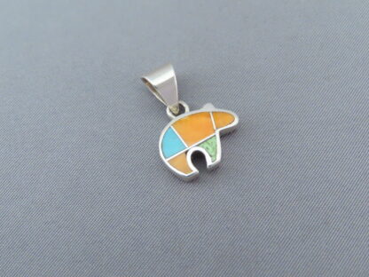 Colorful Multi-Stone Inlay Bear Pendant (small)