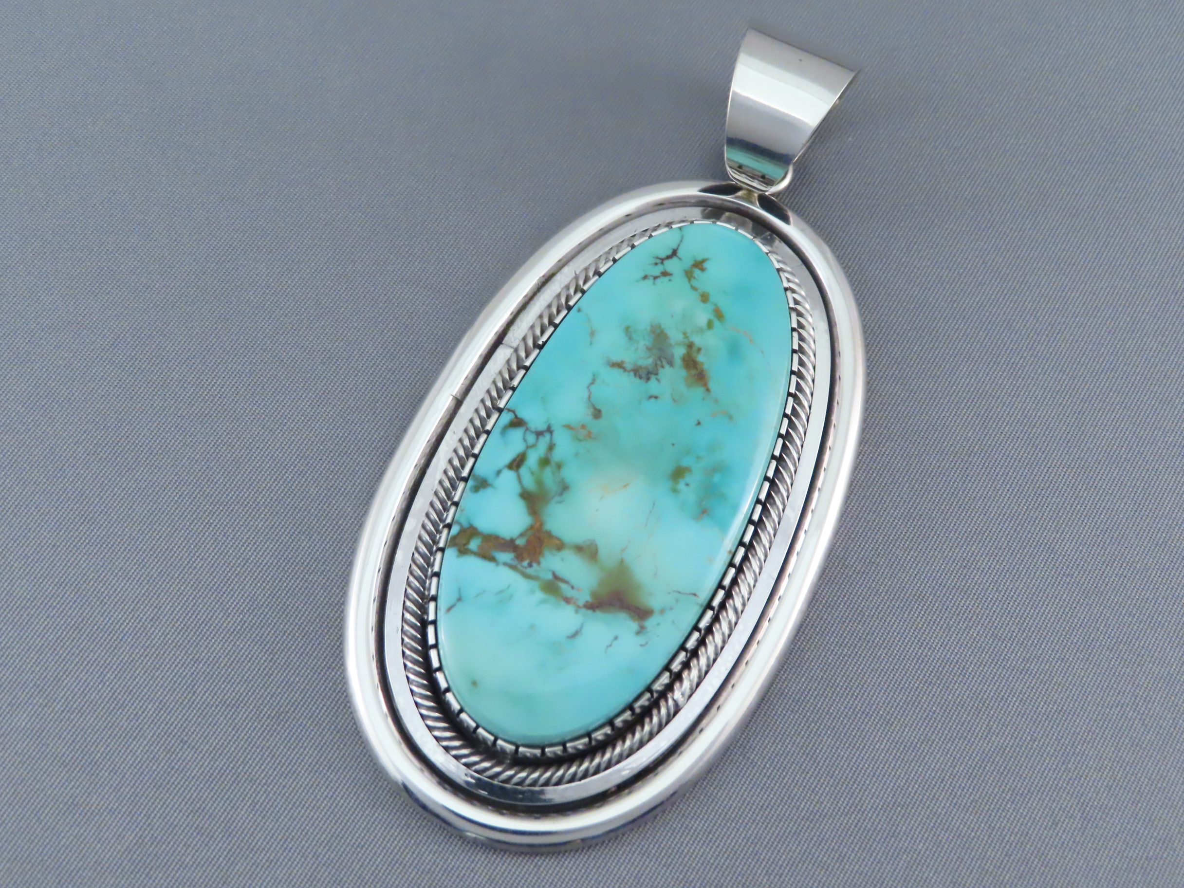 Stone Mountain Turquoise Pendant by Leonard Nez (Navajo) - Turquoise