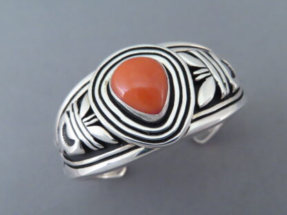Small Red Coral Cuff Bracelet by Steven J Begay