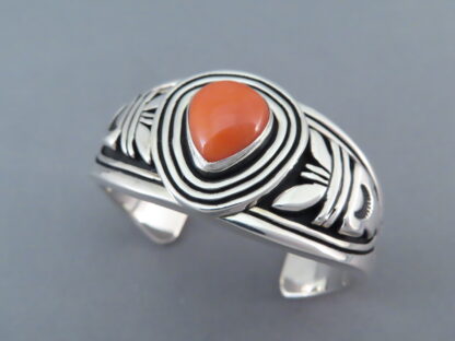 Small Red Coral Cuff Bracelet by Steven J Begay