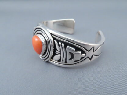 Small Red Coral Cuff Bracelet by Steven J Begay
