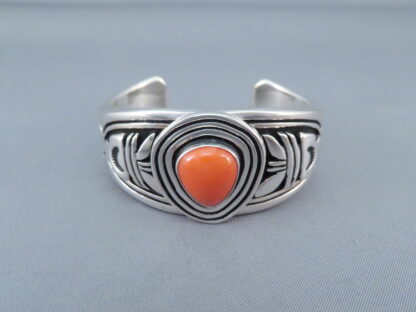 Small Red Coral Cuff Bracelet by Steven J Begay