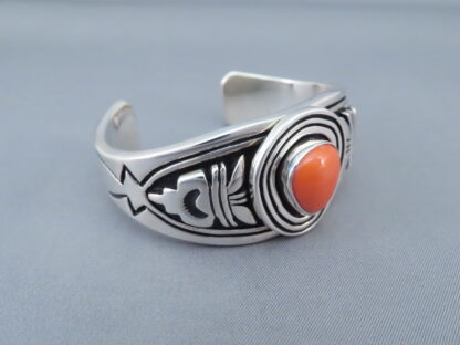 Small Red Coral Cuff Bracelet by Steven J Begay