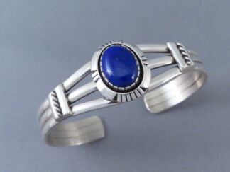 Shop Native American Jewelry - Silver & Lapis Cuff Bracelet by Navajo jeweler, Delbert Vandever $275- FOR SALE