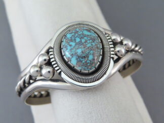 Sterling Silver & Bisbee Turquoise Bracelet Cuff by Native American Navajo Indian jewelry artist, Will Vandever FOR SALE $795-