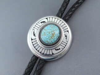 Turquoise Bolo - Number Eight Turquoise Bolo Tie by Native American jewelry artist, Leonard Nez FOR SALE $1,595-