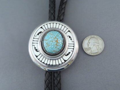 #8 Turquoise Bolo Tie by Leonard Nez