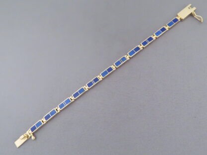 Gold Link Bracelet with Lapis Inlay