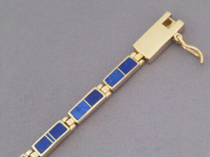 Gold Link Bracelet with Lapis Inlay