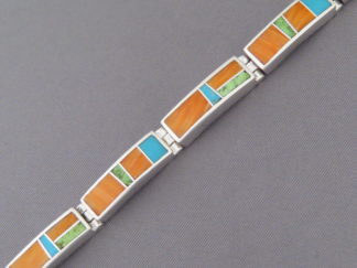 Native American Jewelry - Colorful Multi-Stone Inlay Link Bracelet by Navajo jeweler, Tim Charlie FOR SALE $555-