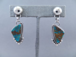 Shop Turquoise Jewelry - Mineral Park Turquoise Earrings by Native American (Navajo) jeweler, Artie Yellowhorse FOR SALE $265-