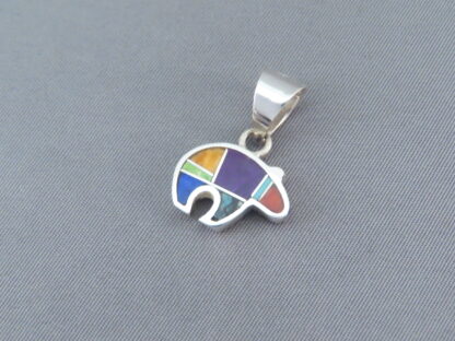 Inlaid Multi-Color Bear Pendant  (small)
