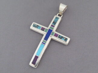 Shop Native American Jewelry - Larger Inlaid Multi-Stone Cross Pendant by Navajo jeweler, Peterson Chee $290- FOR SALE