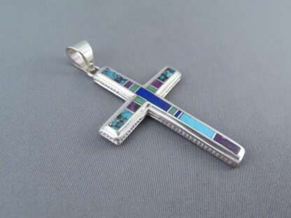 Inlaid Multi-Stone Cross Pendant (Large)