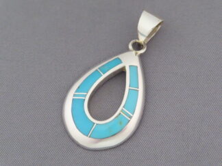 Shop Turquoise Jewelry - Turquoise Inlay Pendant (open-drop) by Native American Indian jeweler, Tim Charlie $165- FOR SALE