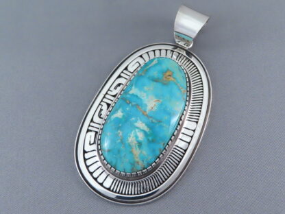 HUGE Turquoise Mountain Turquoise Pendant by Leonard Nez