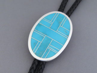 Oval Bolo Tie with Turquoise Inlay
