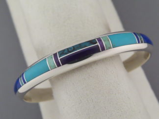 Native American Jewelry - Inlaid Multi-Stone Cuff Bracelet by Navajo Indian jeweler, Peterson Chee FOR SALE $395-