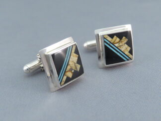 Buy Finely Inlaid CuffLinks - Multi-Stone with Turquoise Inlay Cufflinks by Native American jeweler, Tim Charlie $350- FOR SALE