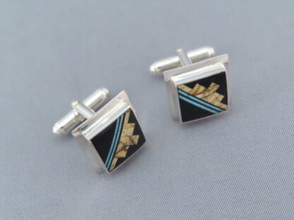 Finely Inlaid Multi-Stone with Turquoise Inlay Cufflinks