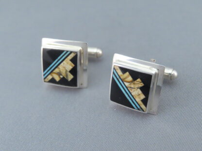 Finely Inlaid Multi-Stone with Turquoise Inlay Cufflinks