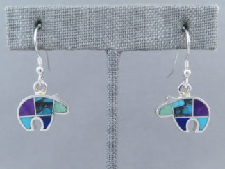 Bear Earrings - Native American Jewelry - Inlaid Multi-Stone BEAR Earrings FOR SALE $160-