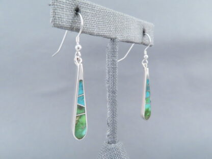 Green Turquoise Inlay Earrings (Longer Hooks)