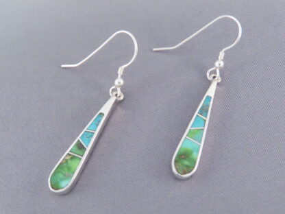 Green Turquoise Inlay Earrings (Longer Hooks)