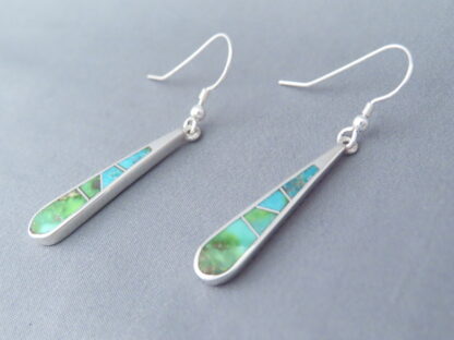 Green Turquoise Inlay Earrings (Longer Hooks)