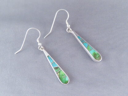 Green Turquoise Inlay Earrings (Longer Hooks)