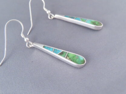 Green Turquoise Inlay Earrings (Longer Hooks)