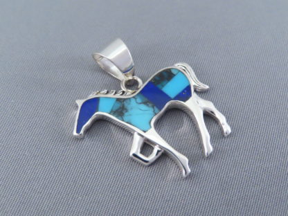 Turquoise & Lapis Inlay Horse Pendant – Medium Size