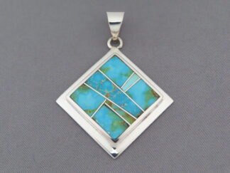 Buy Turquoise Jewelry - Sonoran Turquoise Inlay Pendant (diamond-shaped) by Navajo Indian jeweler, Tim Charlie $265- FOR SALE