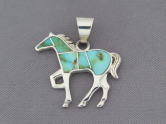 Inlaid HORSE - Mid-Size Sonoran Turquoise Inlay Horse Pendant by Native American jewelry artist, Tim Charlie $245- FOR SALE