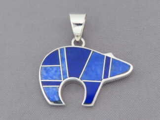 Native American Jewelry - Mid-Size Lapis Inlay BEAR Pendant by Navajo jeweler, Peterson Chee FOR SALE $230-