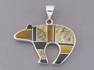 Buy Inlaid Bear - Multi-Stone Inlay BEAR Pendant by Native American jewelry artist, Tim Charlie FOR SALE $240-