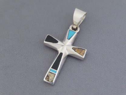 Multi-Stone Inlay Cross Pendant featuring Turquoise